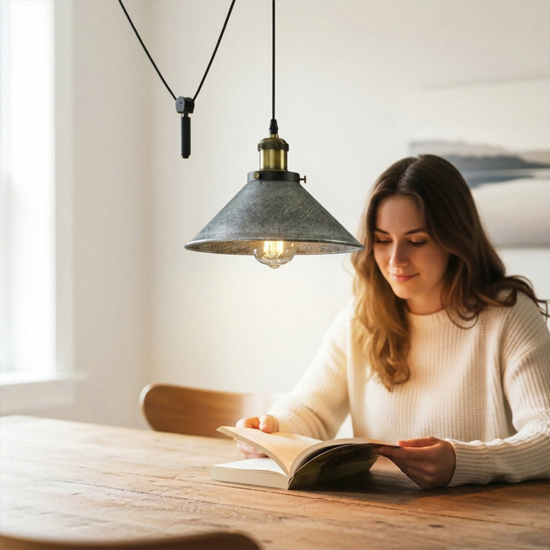 Anahla 1-Light Modern Industrial  Cone Pendant – Adjustable Ceiling Fixture for Contemporary Spaces, Yes, Brushed Silver