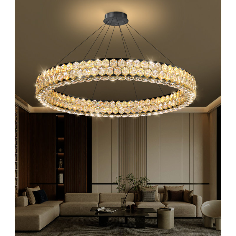 Modern Ring Crystal Dimmable Chandelier, Matte Black