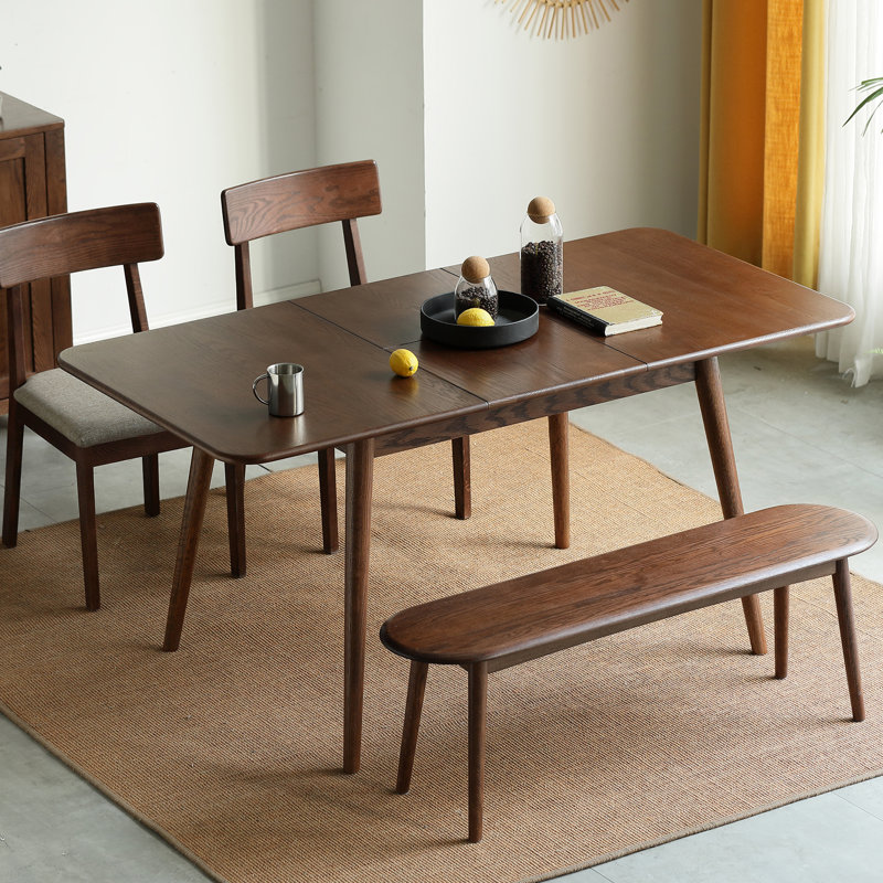 Walnut color solid oak round corner diagonal leg telescopic table