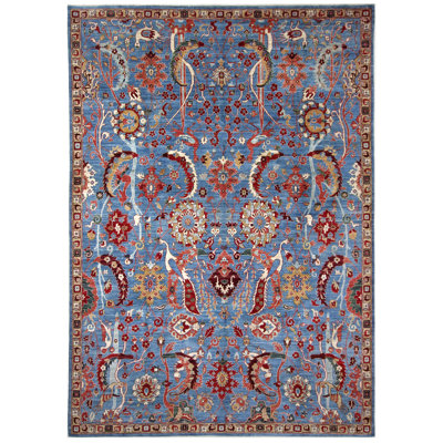 Tapis bleu clair noué à la main de haute qualité