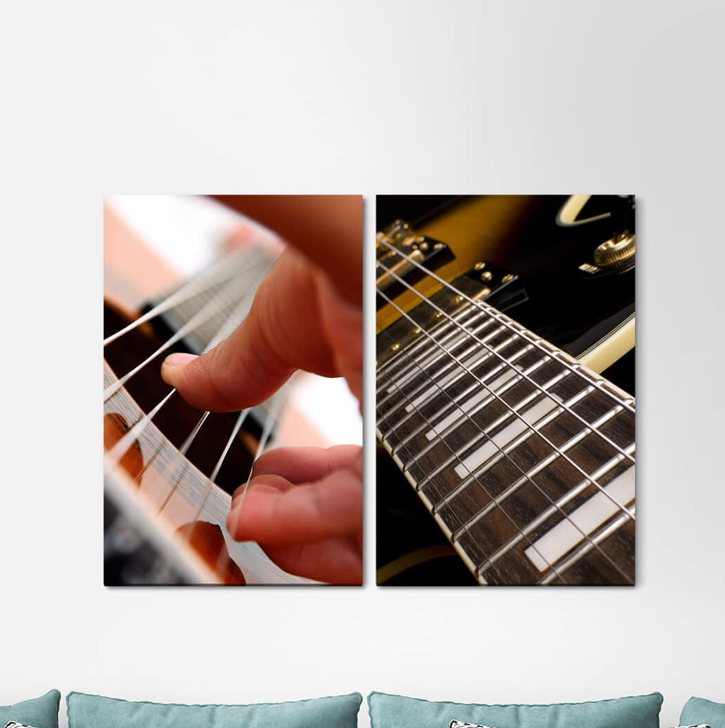 2-tlg. Leinwandbilder-Set - Grafikdruck „Guitarist Musician Guitar Strings Live Music”