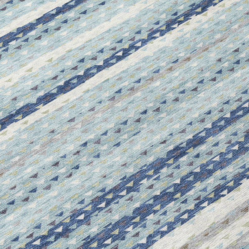 Machine Washable Indoor/Outdoor Chantille ACN2823 Stripes Rug, 1'8" x 2'6", Spa