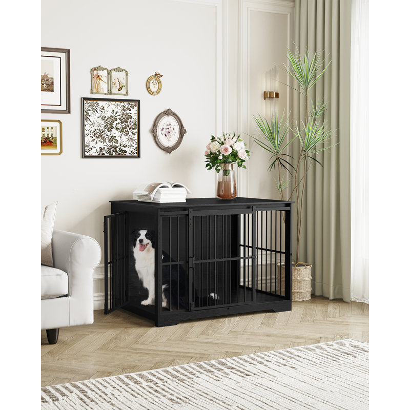 XL Large Dog Crate Furniture, Indoor Dog Kennel Furniture with Barn Door, Wooden Tall Dog Crate, Heavy Duty Dog Cage for Large Dogs, Side End Table, Anti-Chew