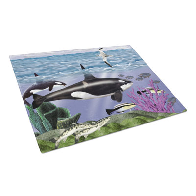 East Urban Home Whale Orcas Glass Cutting Board