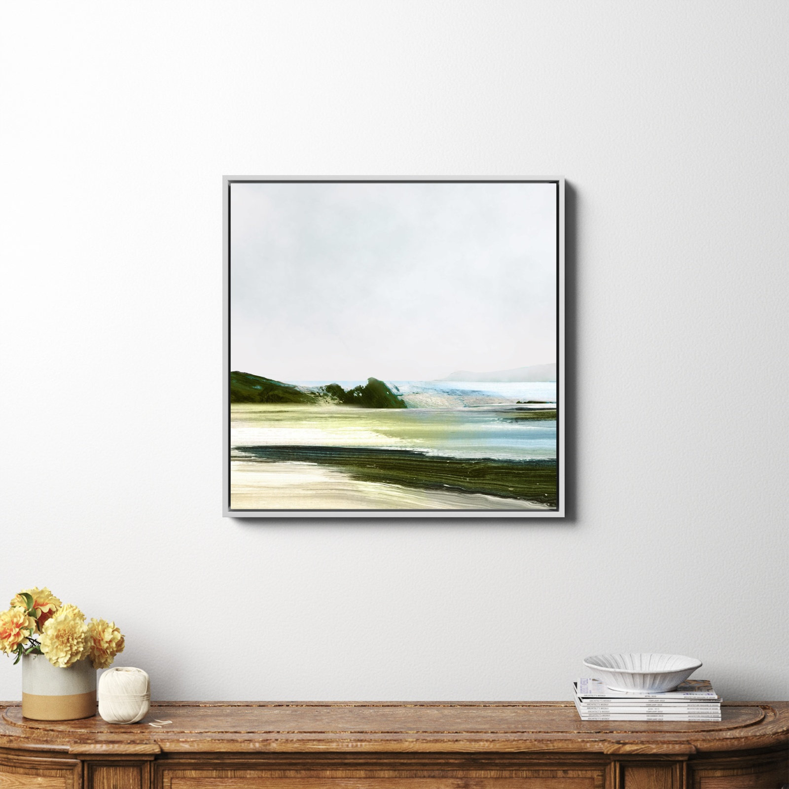 Padstow Painting, 30" H x 30" W x 2" D, White Framed Canvas, No