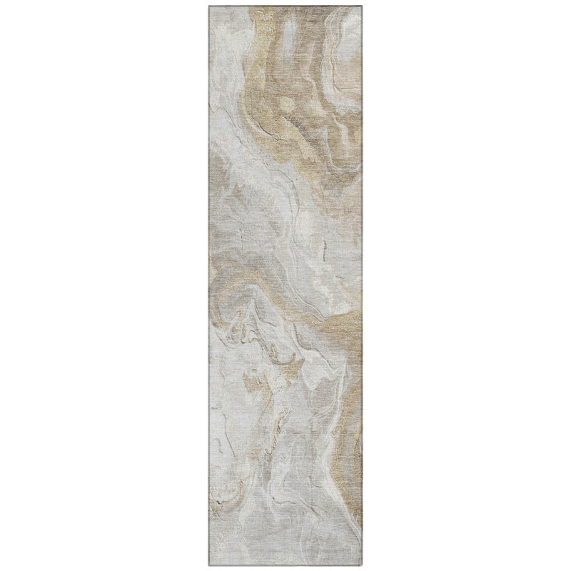 Caelaris Ivory Washable Indoor-Outdoor Rug - LOOMLAN, 2'3" x 7'6"