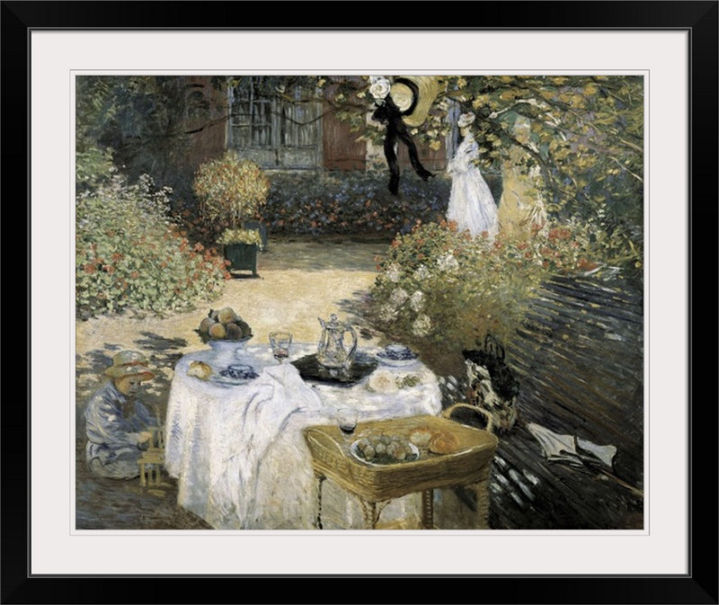 Le déjeuner par Claude Monet - reproduction imprimée, Cadre noir, H 32 po x l 38 po x P 1 po