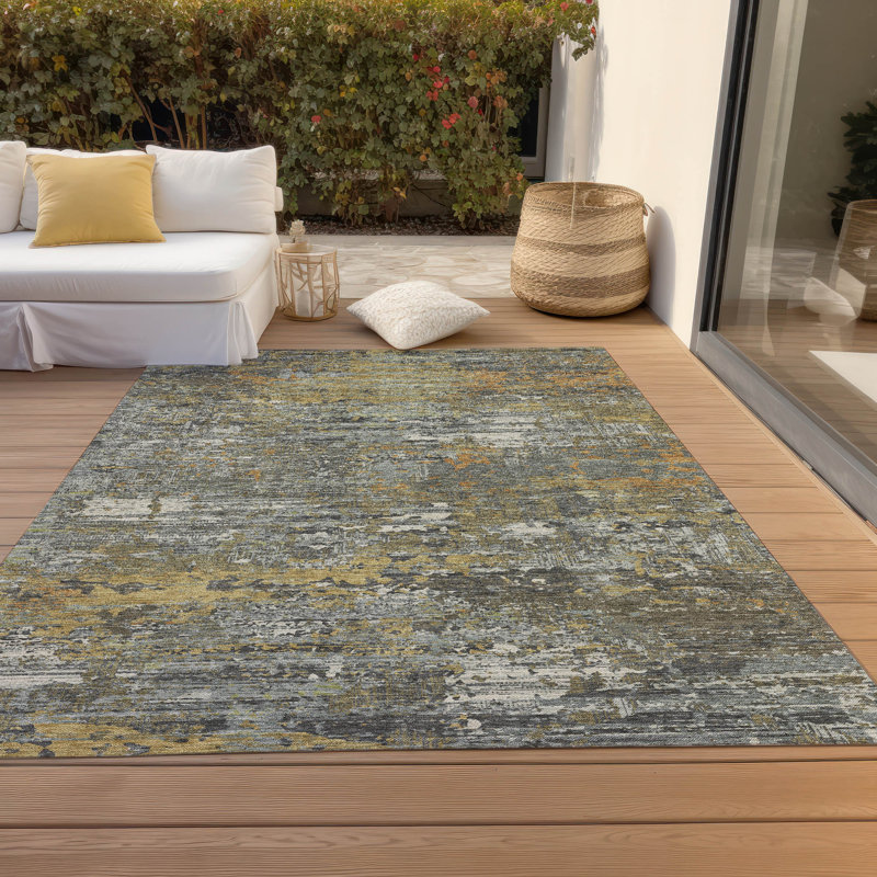 Machine Washable Indoor/Outdoor Christain ACN1395 Gold Rug, Rectangle 9' x 12'