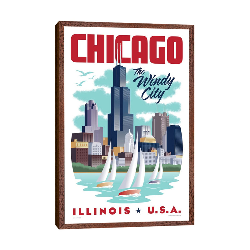 Chicago Travel by Jim Zahniser - Print on Canvas, 66.04cm H x 45.72cm W x 3.81cm D, Classic Brown Wood Framed