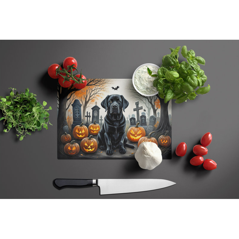 Black Labrador Retriever Spooky Halloween Glass Cutting Board Large