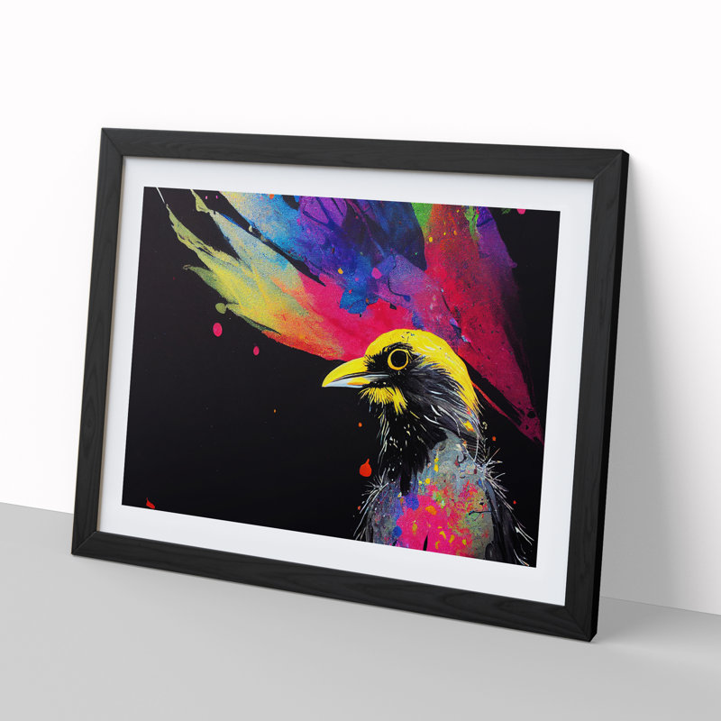 Desirable Crow Bird Abstract - Single Picture Frame Painting, Black, 34cm H x 46cm W x 2cm D