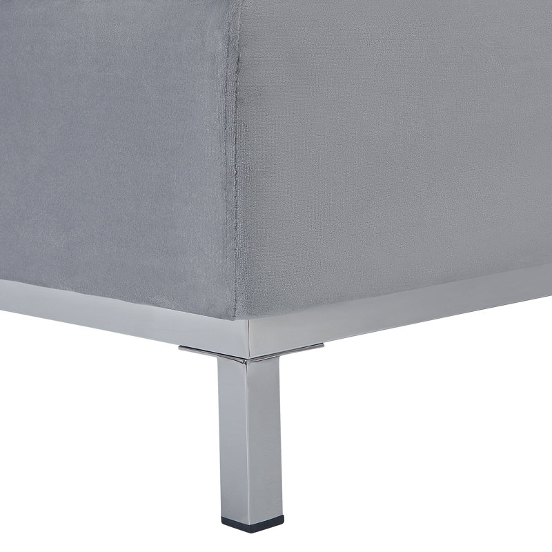Frances 95cm Wide Velvet Rectangle Footstool Ottoman, Grey, Silver