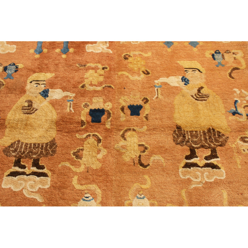 Hand Knotted Wool Area Rug in Orange