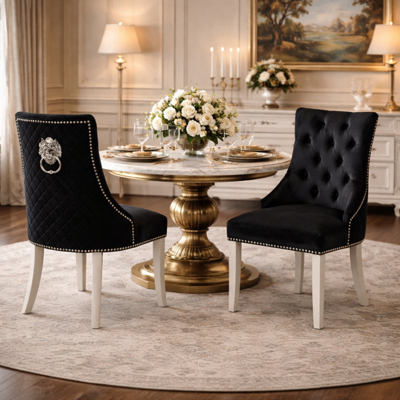 48 cm H Tufted Upholstered Velvet Dining Chair, Black