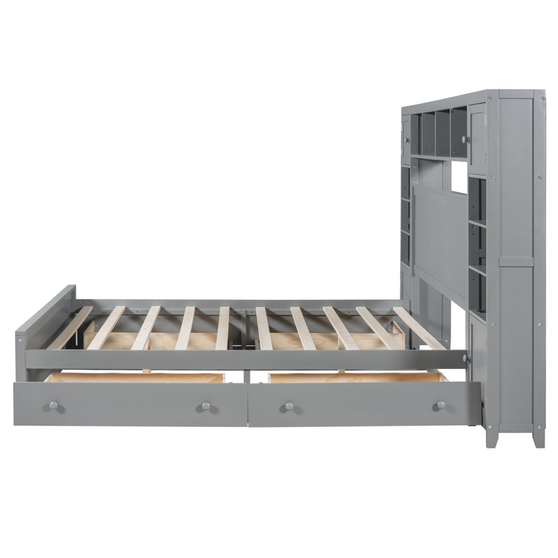 Comfortable Queen Bed With Built-In Cabinet, Shelf And Socket Options - Gray Impressive Integrated Storage Sockets