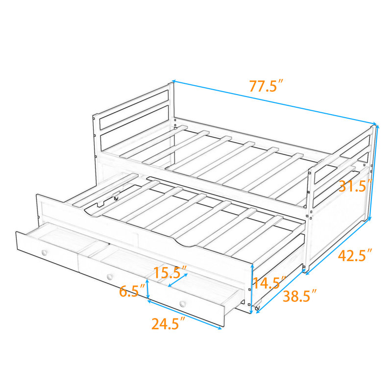 Twin Size Bed with Pull-Out Twin Trundle and Storage Drawers, Espresso