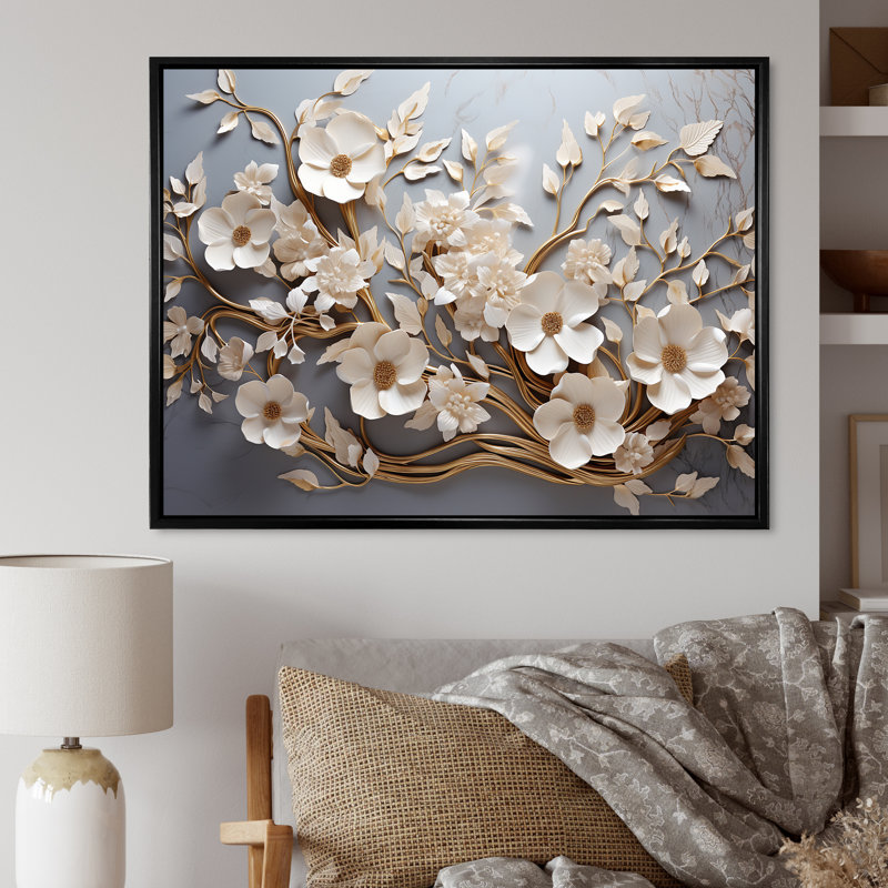 «White Orchid Tree Garden of Branches 7», reproduction d'art sur toile florale abstraite - reproduction d'orchidée sur toile