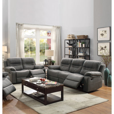 Ensemble de salon 2 pièces de style moderne confortable avec accoudoirs coussinés et dossier en similicuir rembourré avec finition bleu ardoise et capitonnage horizontal
