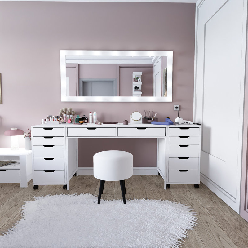 Modern Make-Up Table, Matte White, 78.7 x 30.5 x 21.7 inches | 100% Melamine Coated Particle Board, Thickness: 0.7 inches | Stylish & Functional Design for Beauty & Grooming, Ideal for Contemporary Spaces