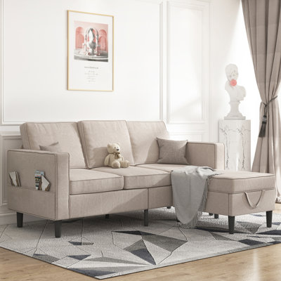 Ebern Designs 78“ Sectional Sofa Couch For Living Room | Convertible Linen Sofa Chaise With Reversible Storage Ottoman | Modern Modular Sofa With 2 Si