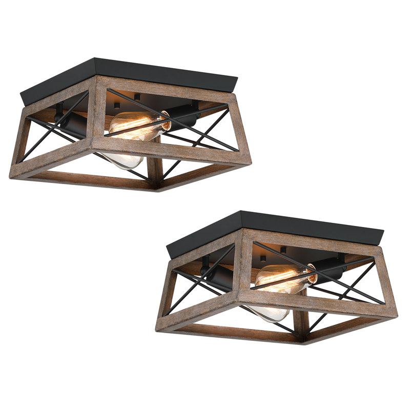 2-Light Flush Mount with Barnwood Accents, Brown
