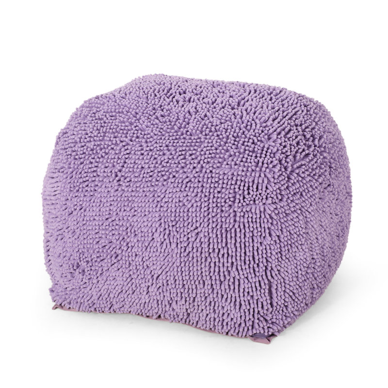 Pouf carré en microfibre chenille dans un ton lavande, Lavender