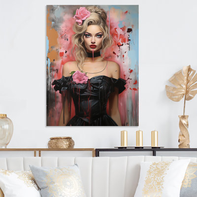 Pink Glamour Blonde Woman Portrait III - Fashion Metal Art