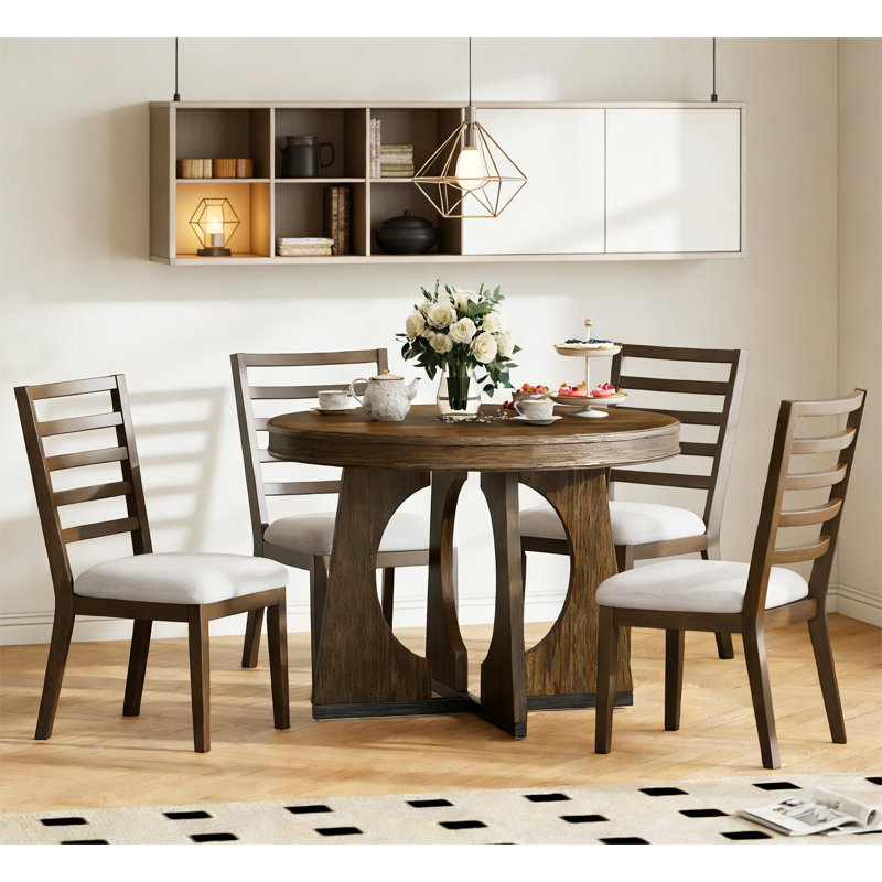 Ensemble de table ronde pour 4 personnes avec chaises, Noyer