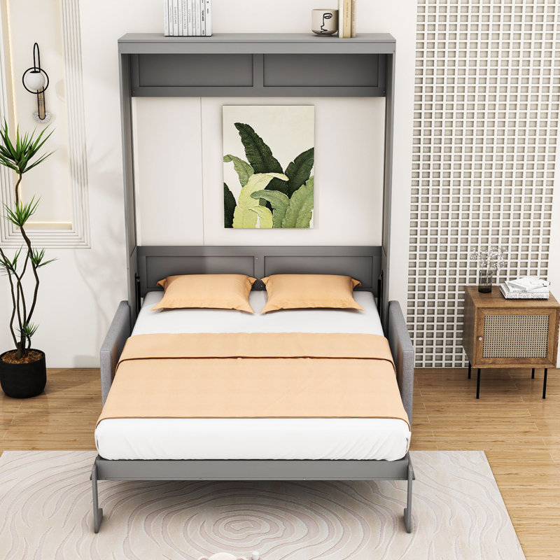 Lit escamotable mural avec coussin Kiora, Blanc, Grand