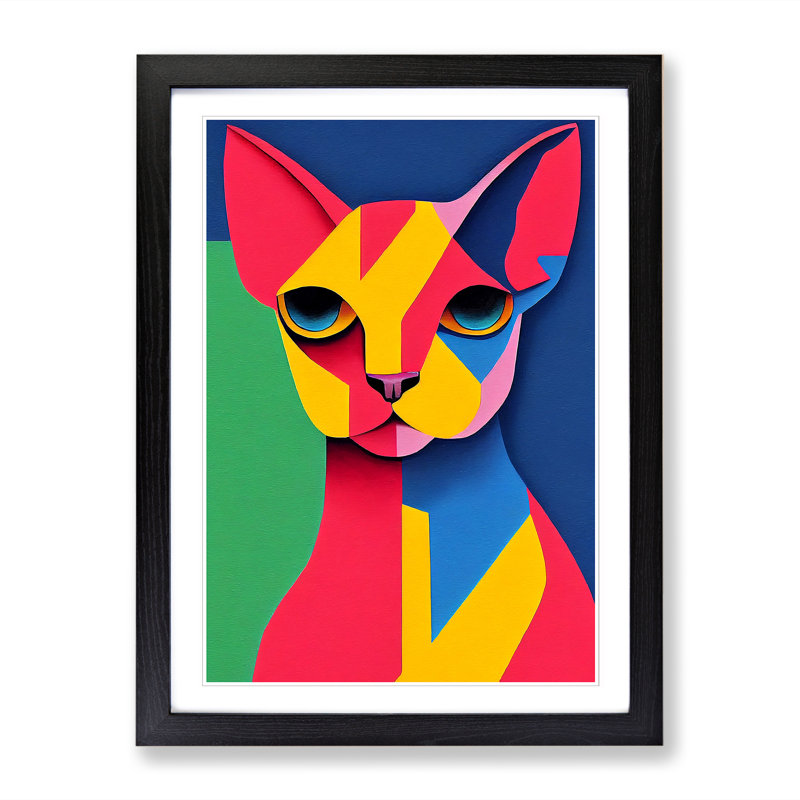 Sphynx Cat Abstract - Single Picture Frame Painting, 64cm H x 46cm W x 2cm D, Oak