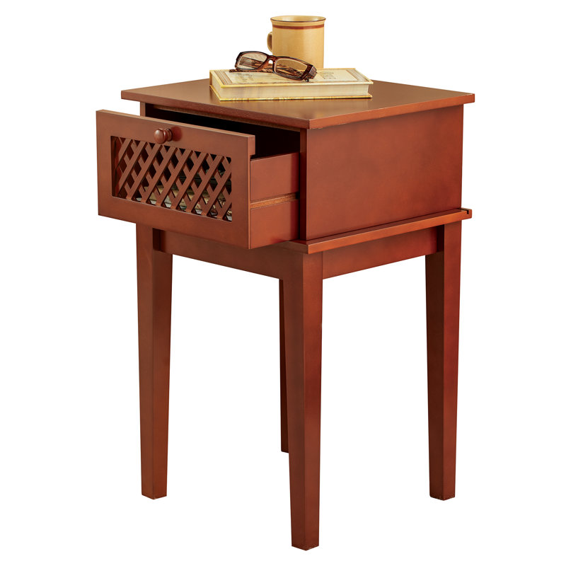 Elegant Wooden Lattice Side Table with Drawer