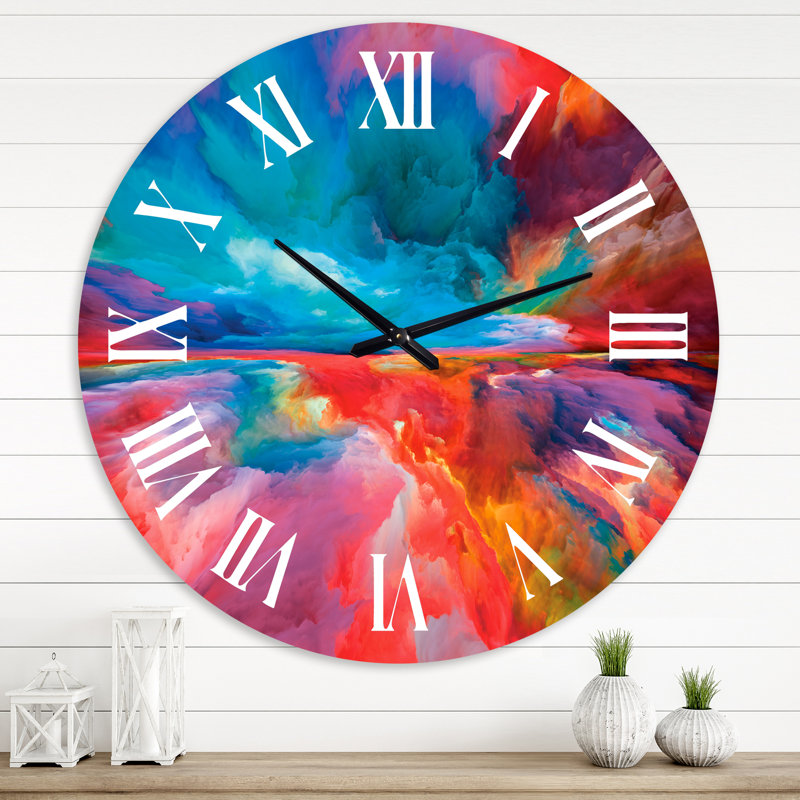 Horloge murale moderne en bleu et rouge, Médium