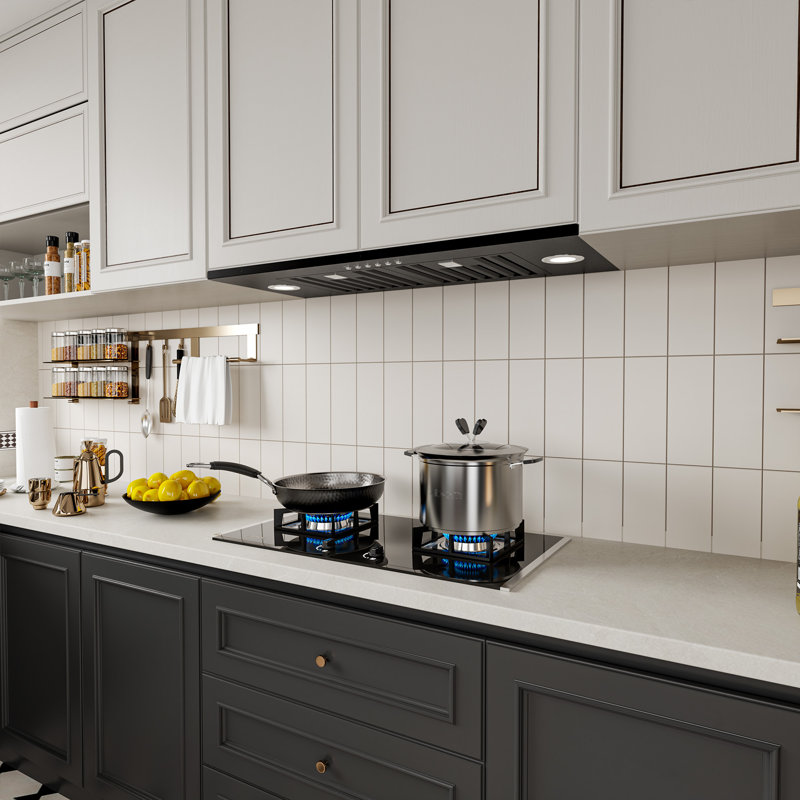 30 inch 900 CFM Convertible Insert Range Hood 4 Speed Quiet Black Stainless Steel Panel Push Button Control with LED Lights