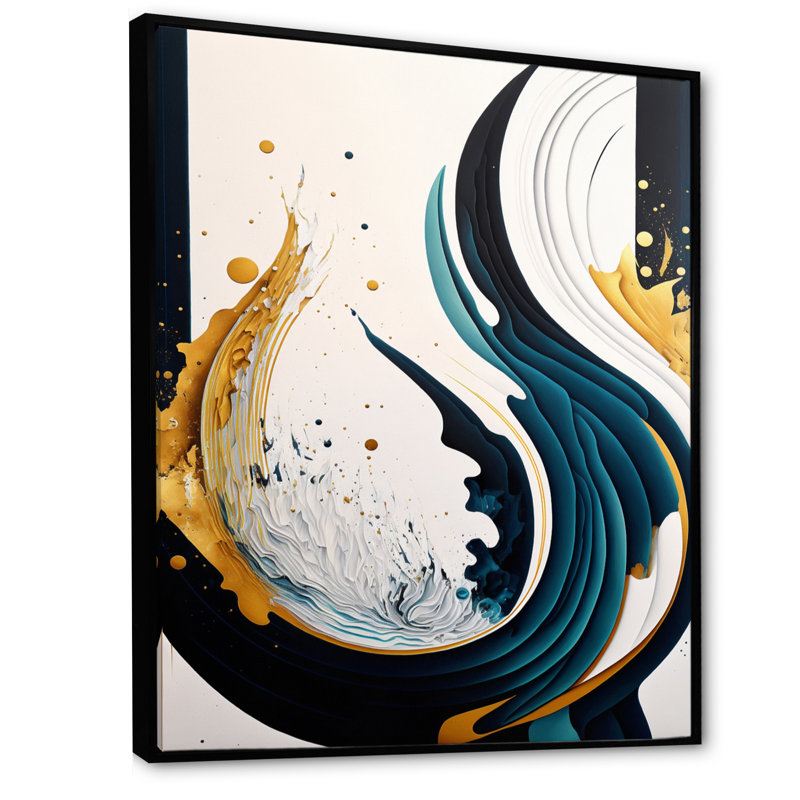 «Blue and Gold Modern Abstract VI», reproduction sur toile flottante, H 32 po x l 24 po x P 1 po, Noir