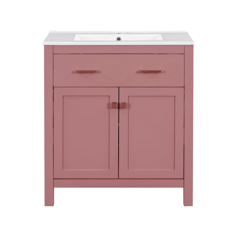 Meuble-lavabo simple 30 po avec comptoir en céramique, Rose