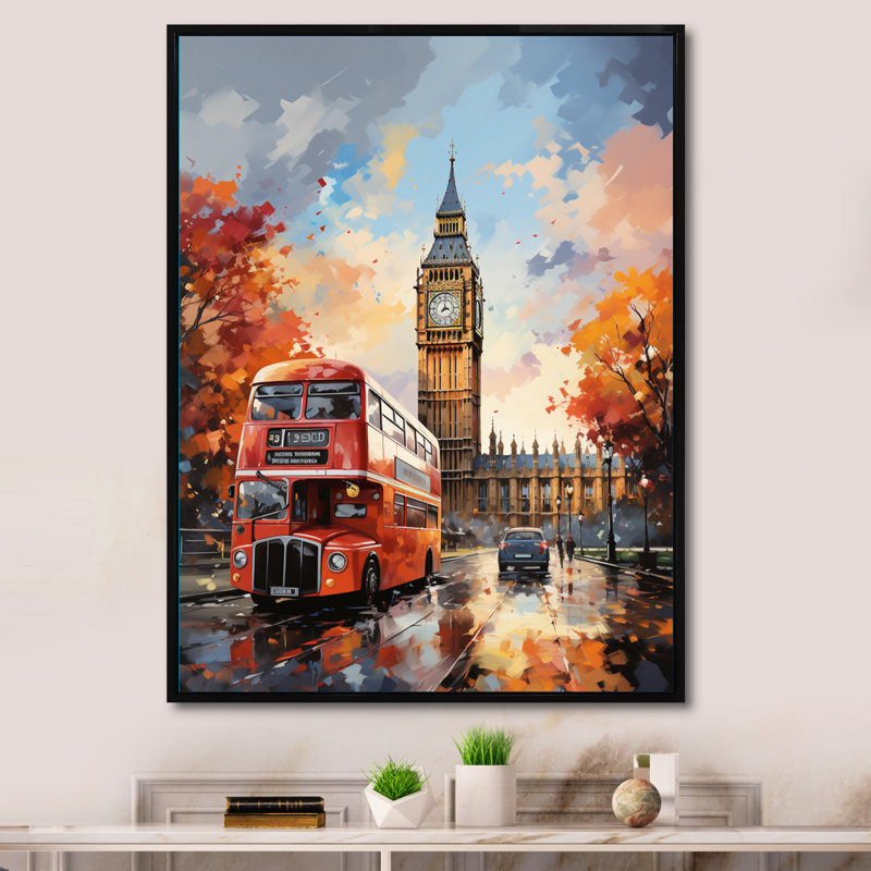 «Peach Red City London Popart», reproduction sur toile, H 40 po x l 30 po x P 1,5 po, Cadre flottant noir
