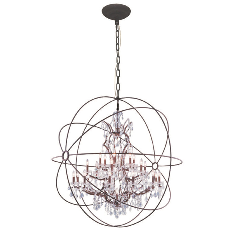 Lustre sphérique unique à 25 lumières Mendelson, Noir mat, Transparent