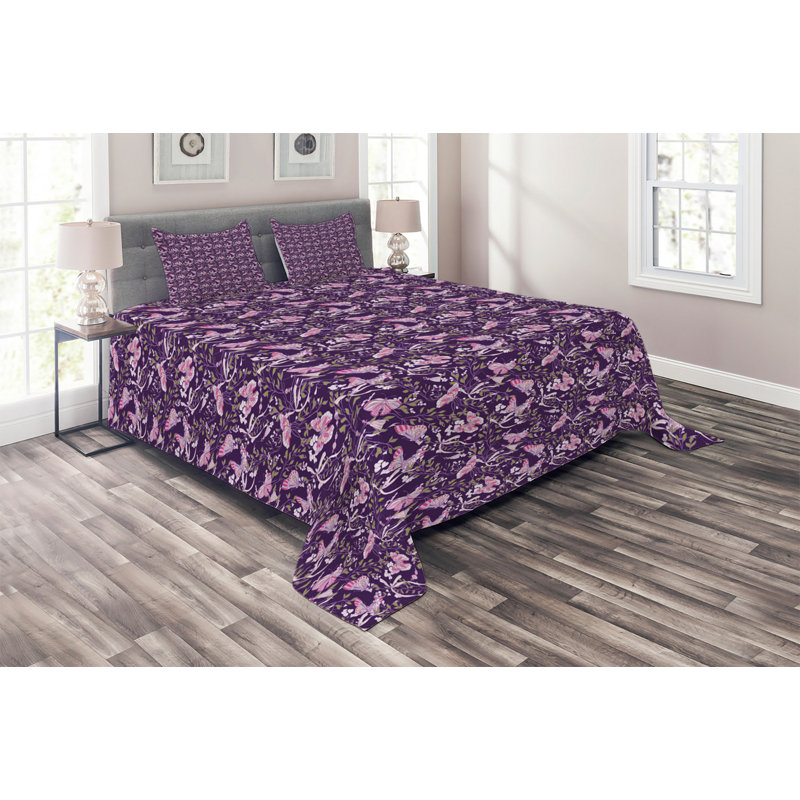Farmhouse / Country Polyester Floral Coverlet, Queen Bedspread + 2 Shams