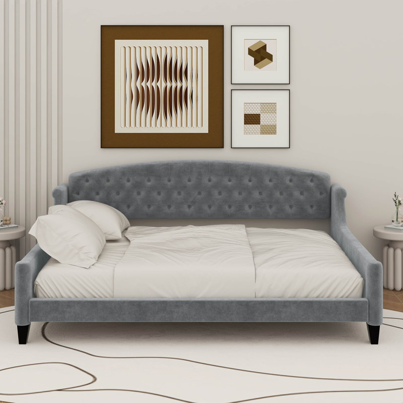 Lit de jour double capitonné de luxe moderne, Gris