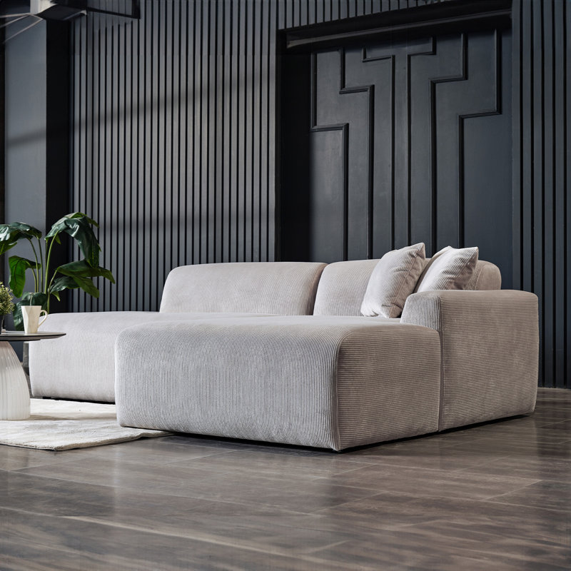 Manford 2 - Piece Corduroy Upholstered Sectional, Gray Corduroy, Right Hand Facing