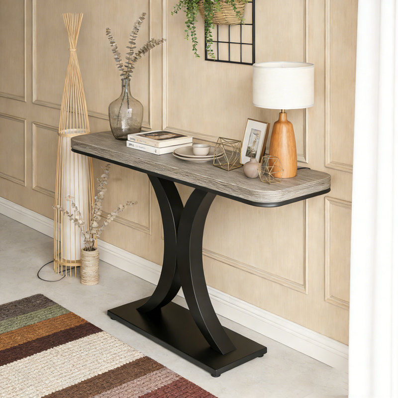 Table de vestibule étroite avec base géométrique, Gray/Black