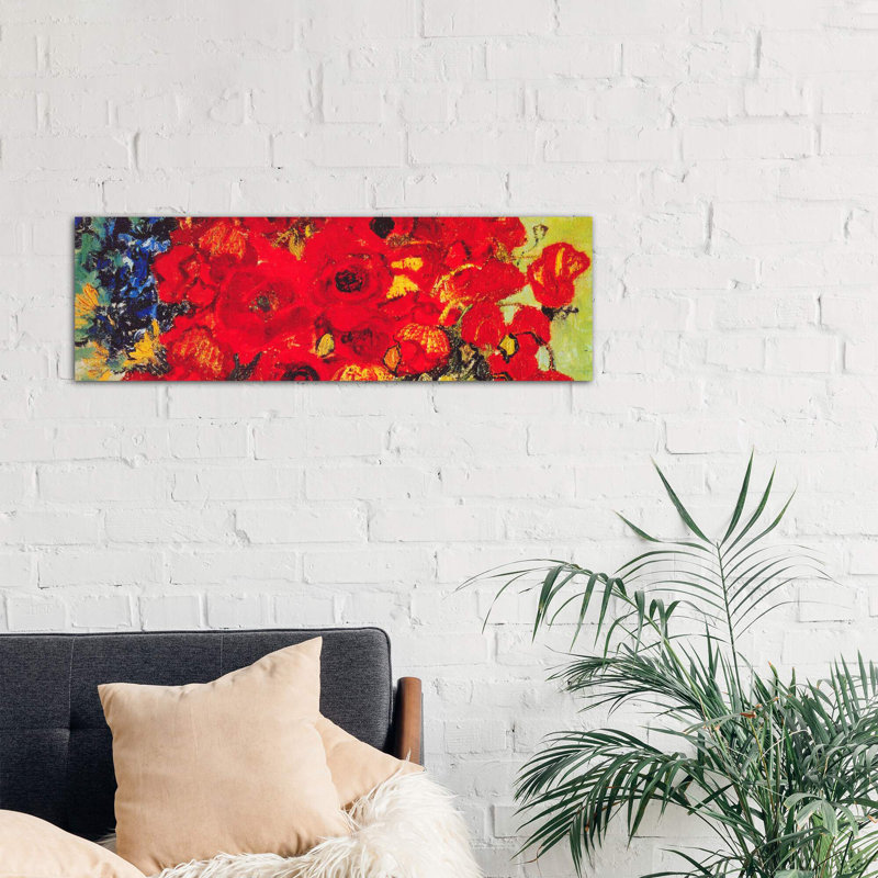 Vase With Daisies & Poppies by Vincent Van Gogh - Panoramic Painting on Canvas, 121.92 cm H x 40.64 cm W x 1.91 cm D