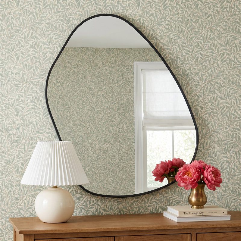 Solid Wood Asymmetrical Wall Mirror, Black