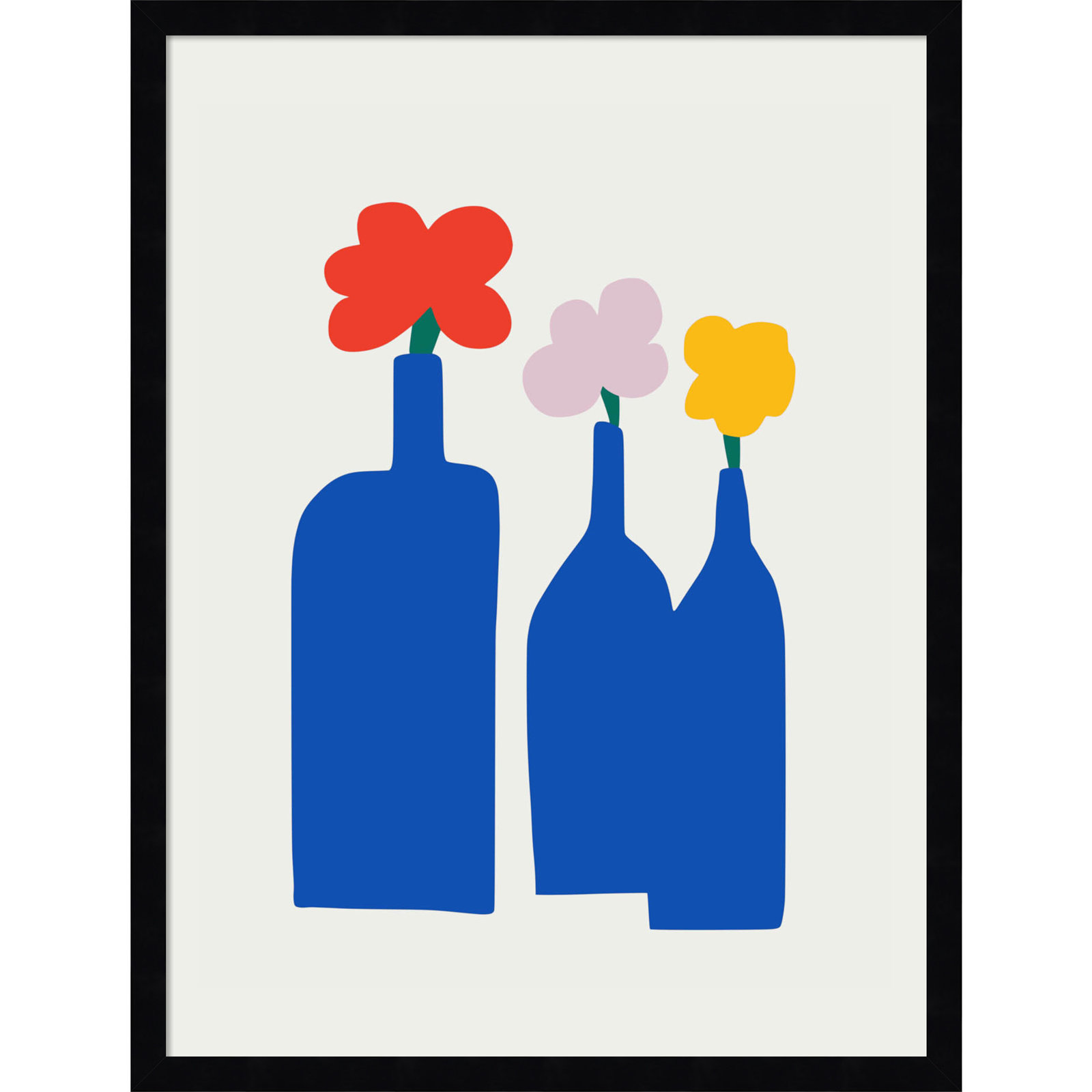 Blue Bottle Vase Print by Little Dean, Black, 25" H x 19" W