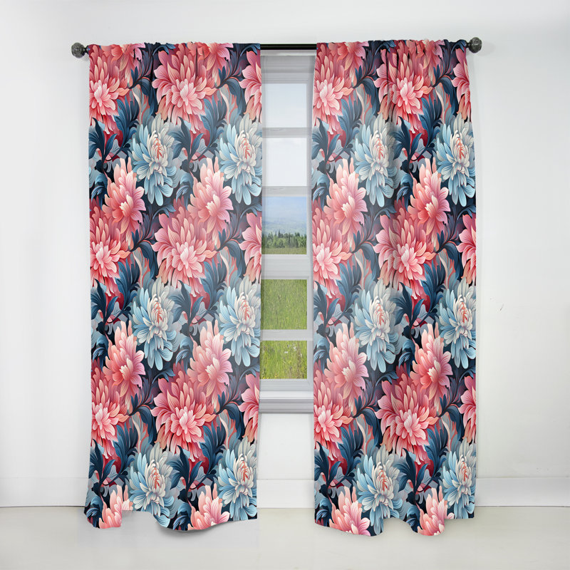Pink And Purple Damask Geometry Blend - Bohemian Curtain - Velvet Room Darkening - 1 Panel, 52" W x 63" L