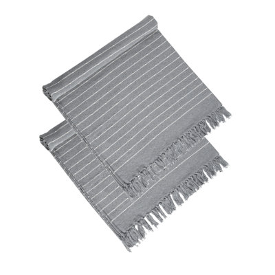 50X60" Gray Striped Decorative Throw Blanket With Tassels And Horizontal Stripes, 2 Pack