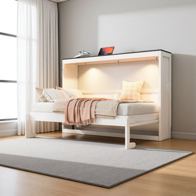 Twin Size Murphy Bed With LED Light,Can Be Folded Into A Cabinet,Hidden Wall Bed Cabinet