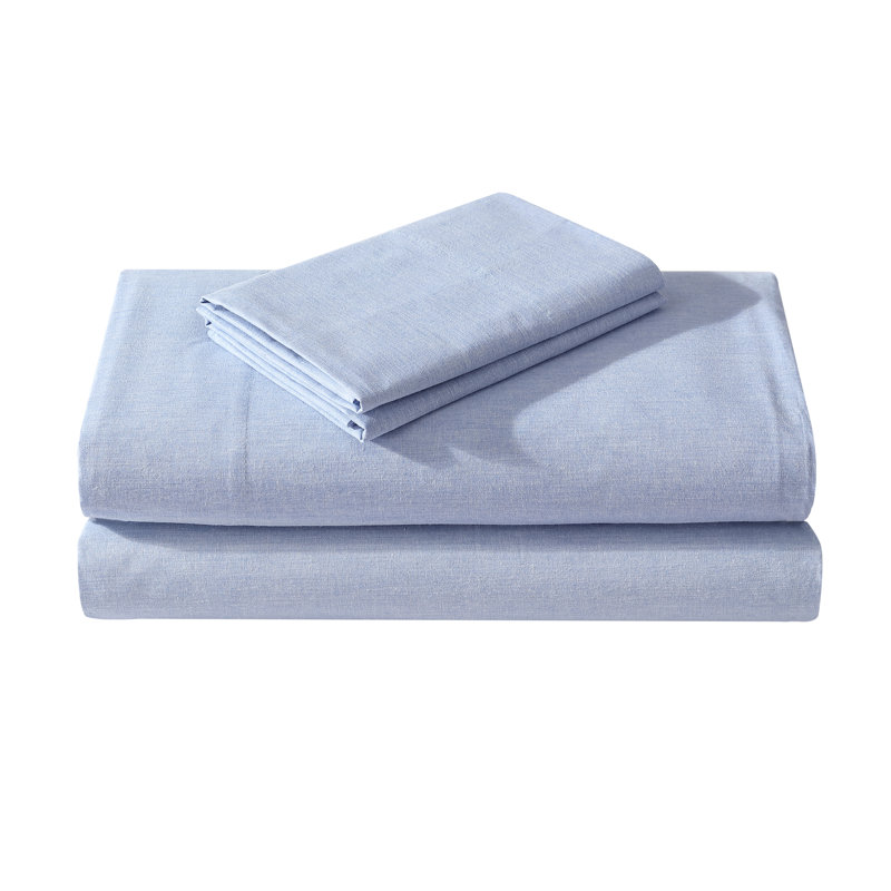 Queen Blue Melange Polyester Percale Sheet Set