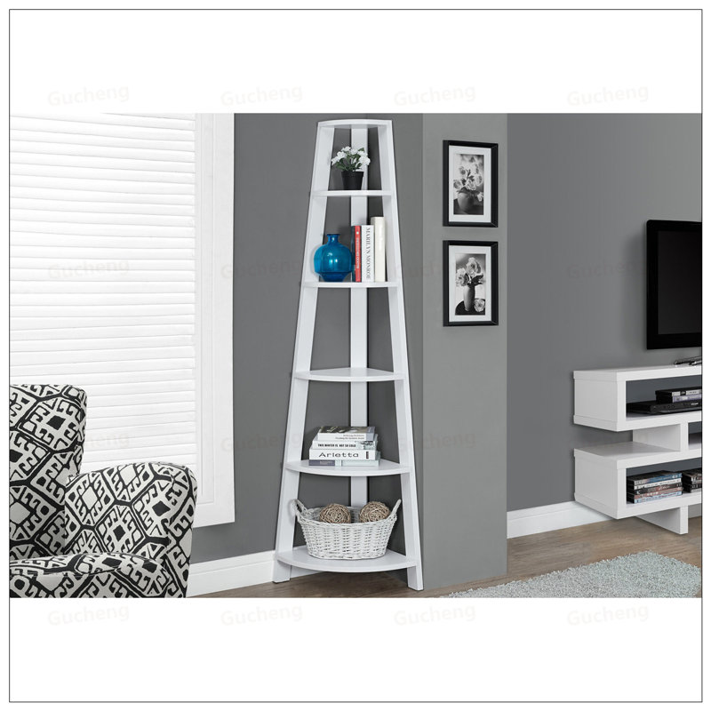 Contemporary Corner Etagere Bookcase With 5 Tier Shelves, Perfect For Maximizing Space In Modern Offices And Bedrooms, White