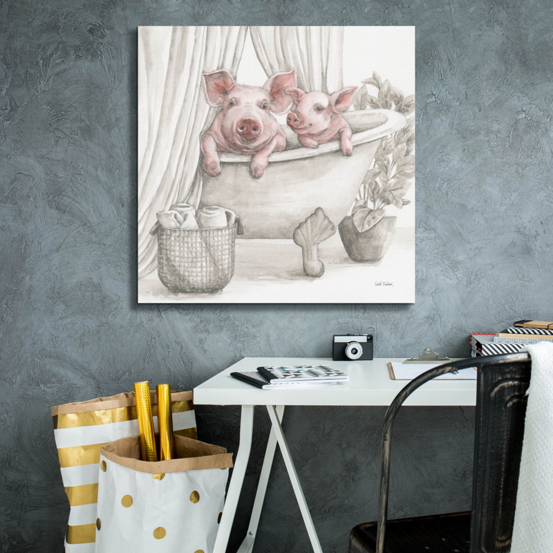 «Pigs In A Tub Color» par Leslie Trimbach, art mural sur toile, H 26 po x l 26 po x P 1,5 po